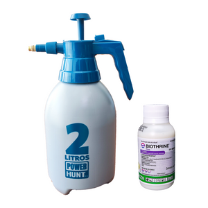 Control de plagas profesional Urbano - Kit Fumigación Biothrine Flow 100ml + Bomba Aspersora 2L Power Hunt: Mata Cucarachas, Alacranes y Chinches