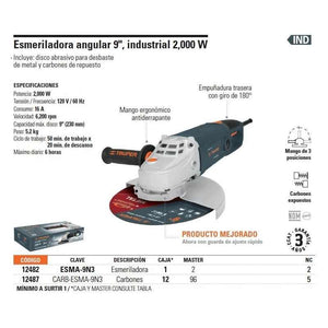 Esmeriladora Angular 9 , Industrial, 2000 W Truper ESMA-9N3 (12482) - Avotools