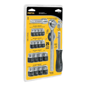 Juego De Dados, Cuadro 1/4 Y 3/8 , 25 Piezas, Pretul JUDA-25P (21162) - Avotools