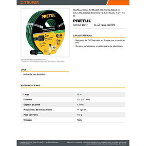 Manguera Reforzada 1/2 15mt Pretul MAN-15X1/2PR (25017) - Avotools