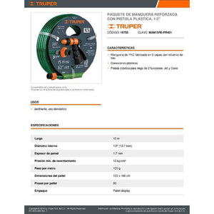 Manguera Reforzada Y Pistola 1/2 Truper MAN15RE-PR401 (19750) - Avotools